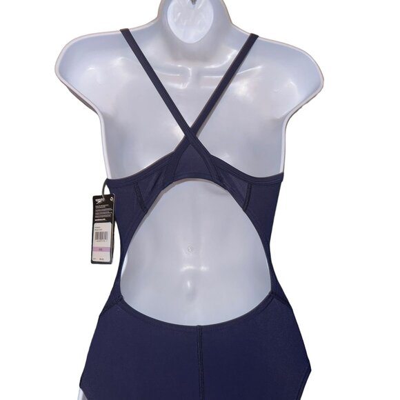 NWT Speedo PowerFlex Eco One Piece Swimsuit Womens 6 32 Solid Blue Compression - Picture 7 of 9